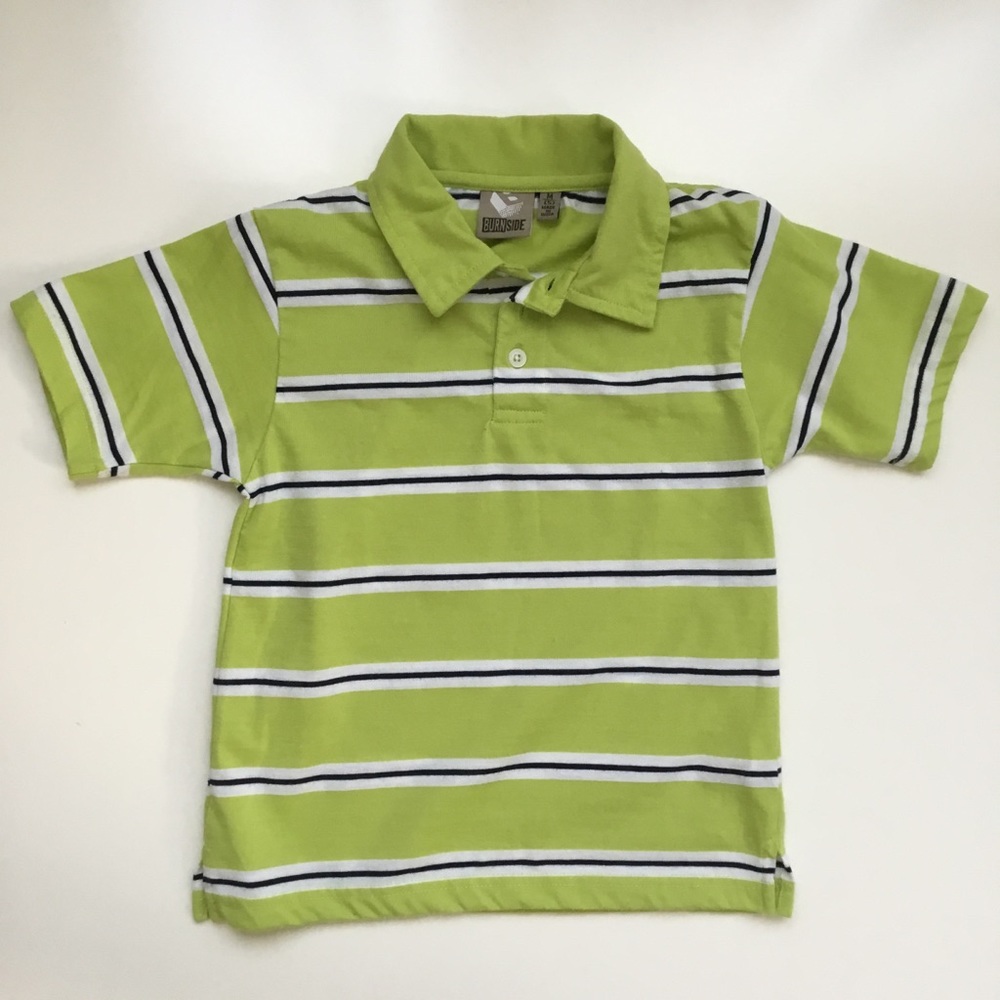 🛍 Sz 5 S/S Polo Shirt, Green, White Stripes
